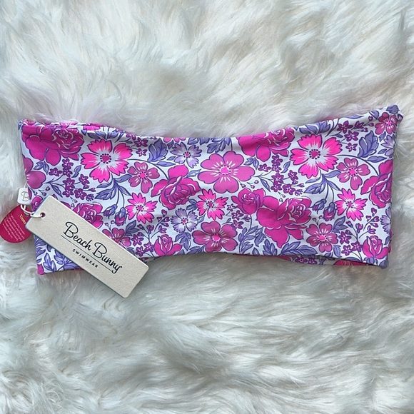 🆕 Beach Bunny Tula Swim Bandeau Top Size XL Floral Pink Purple - Picture 1 of 11